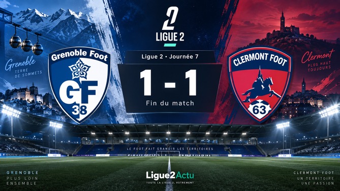 Grenoble et Clermont Foot se quittent sur un match nul 1-1 lors de la 7e journée de Ligue 2
