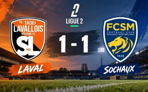 Laval et Sochaux se quittent sur un match nul 1-1 lors de la 7e journée de Ligue 2