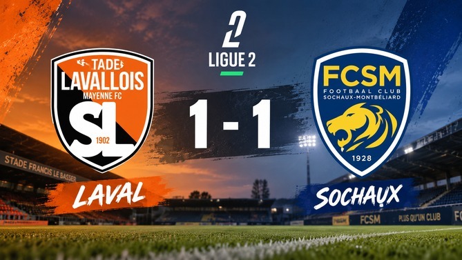 Laval et Sochaux se quittent sur un match nul 1-1 lors de la 7e journée de Ligue 2