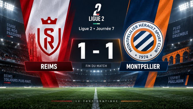 Reims et Montpellier se quittent sur un match nul 1-1 lors de la 7e journée de Ligue 2